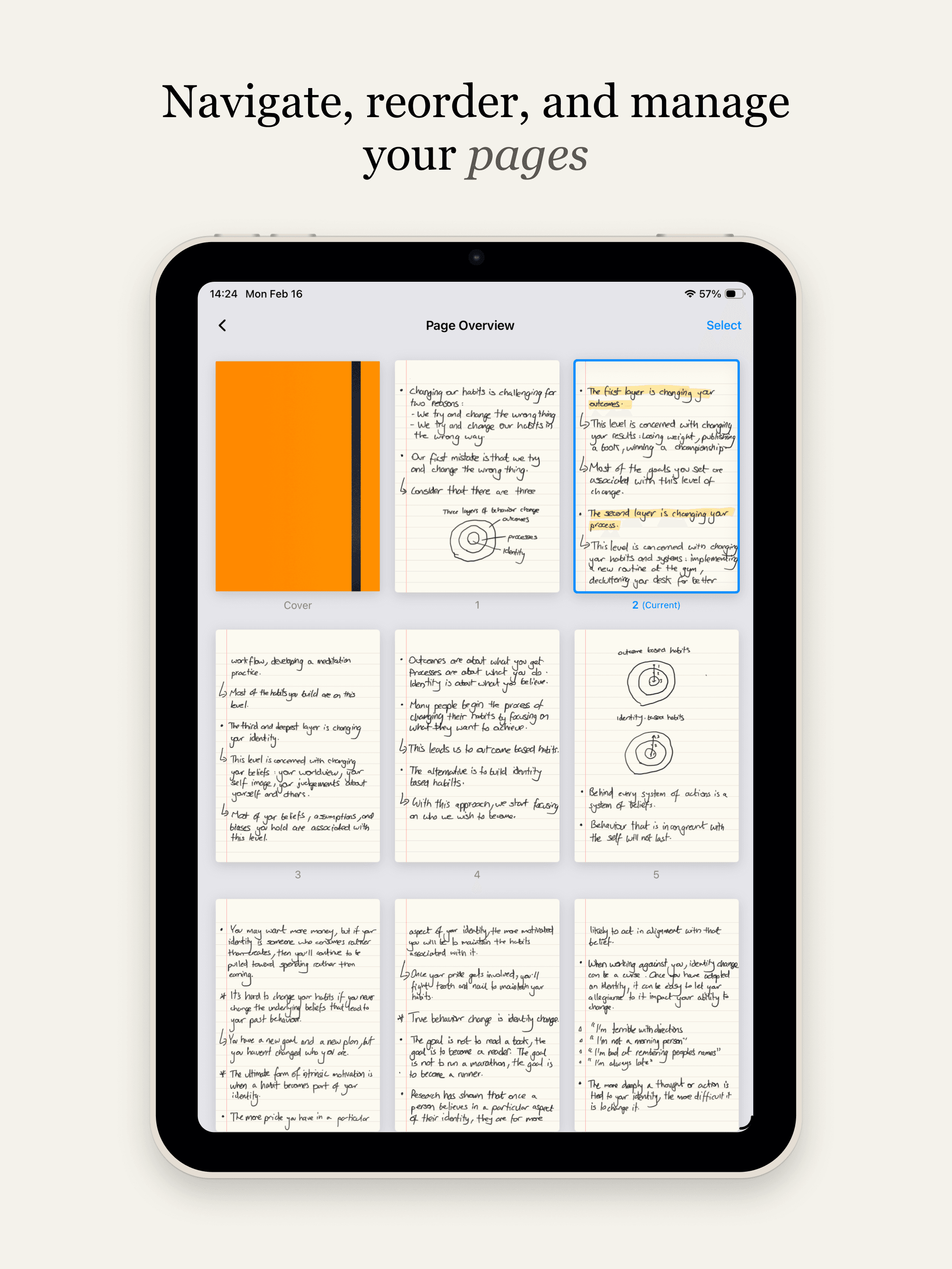 Cosy Notes — page organisation